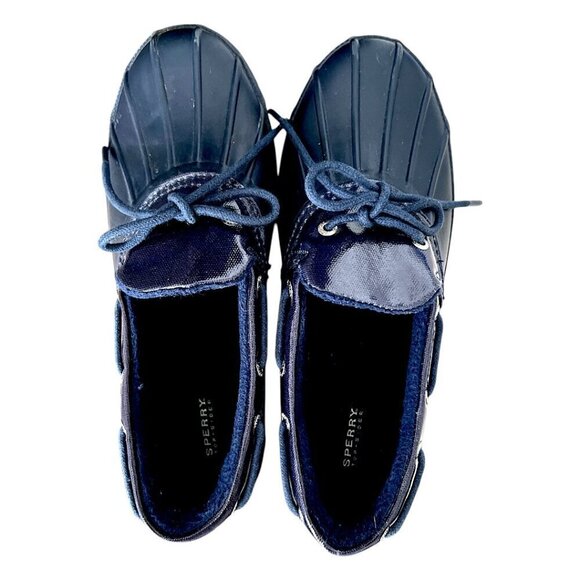 Women's Navy Blue Sperry Duckling Rubber Waterproof Shoes Rubber Slip On Sz 7.5 - Picture 3 of 13